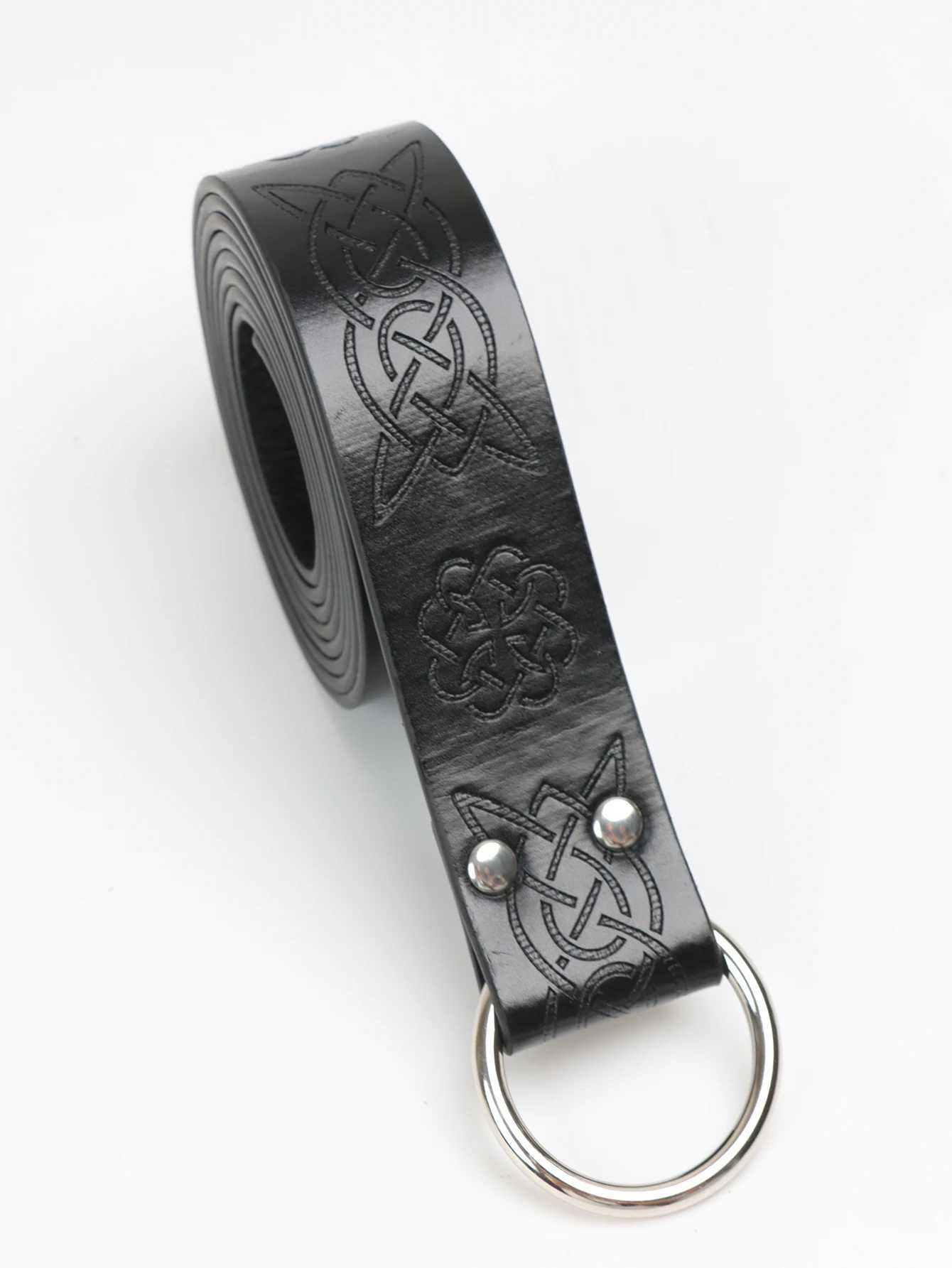 Viking Adventure Warrior Renaissance Belt Celtic Belt Mens Leather Medieval Belt Embossed Cosplay Costume Accessory W251024