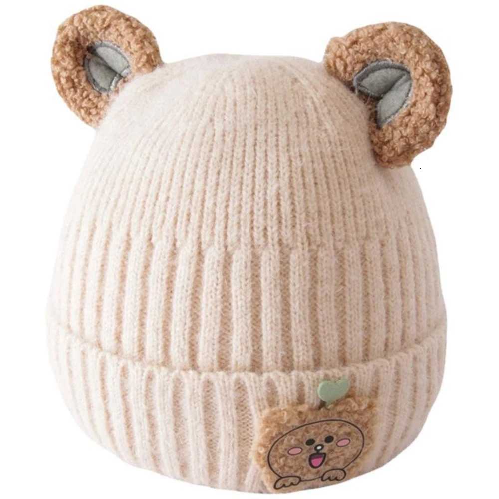 New Baby Cartoon Knitted Hat Cute Bear Earmuff Beanie Soft Thick Kids Warm Headwear Suitable for Fall Winter Kids GiftsL251024