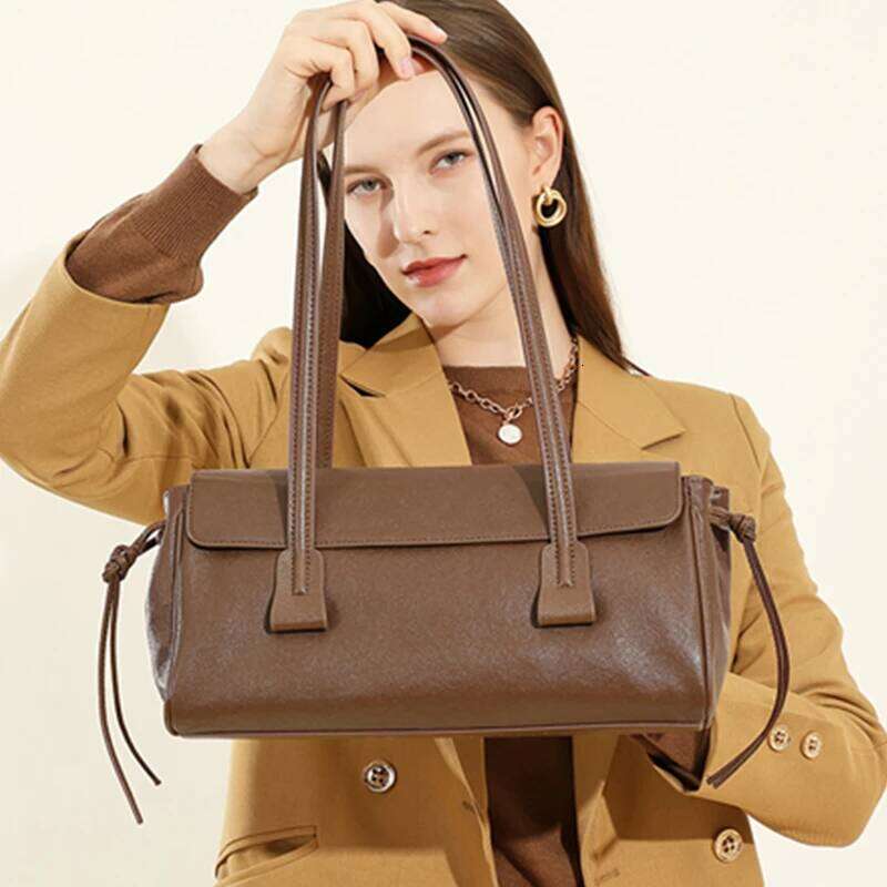 Burminsa Cowhide Genuine Leather Underarm Shoulder Bags For Women 2025 Designer Front Flap Pillow Tote Ladies Handbags