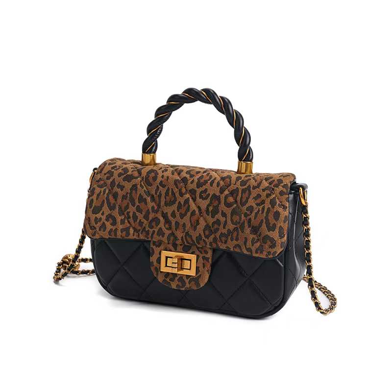 COCIO designer bag 2025 genuine leather new winter trendy and versatile leopard print diamond grid large capacity commuting tote bag for woman khaki b