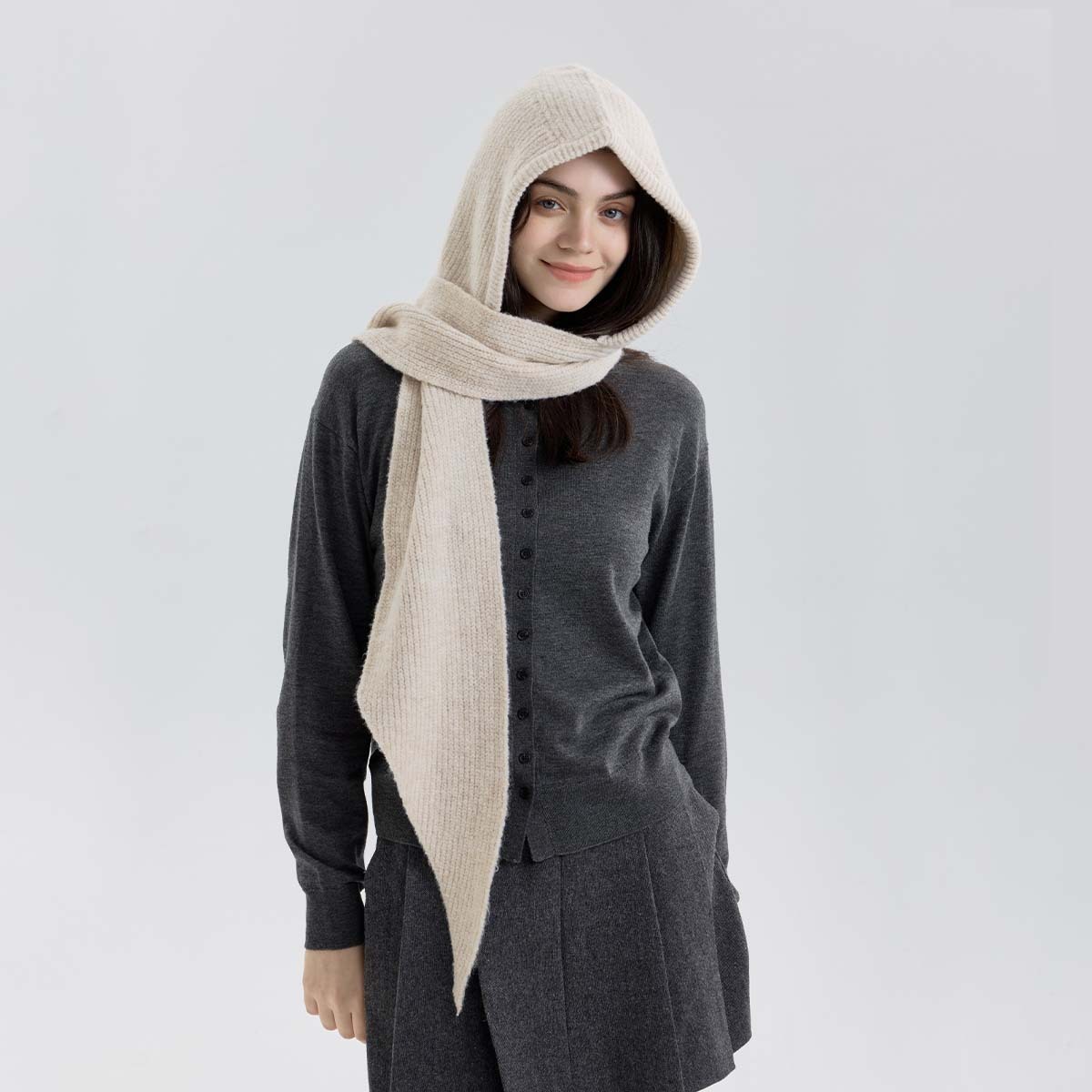 New Pullover One-piece Warm Knitted Wool Neck Warmer Autumn Winter Hooded Scarf for Women Outerwear