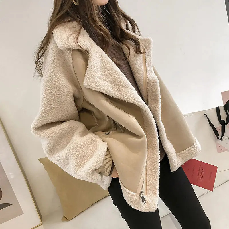 2023 Womens Autumn Winter Lamb Wool Sheepskin Coat Fur Onepiece Thickened Jacket Casual Warm Oversized S 4XL 251018
