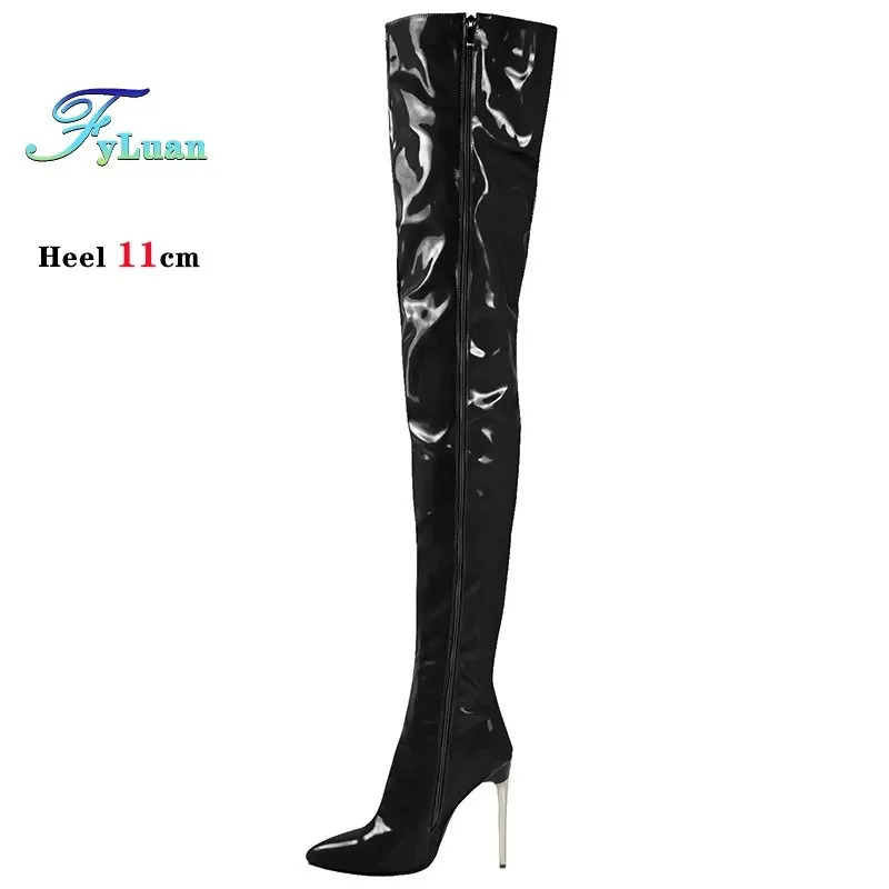 Plus Size 45 47 Women Stripper Heels 11CM Stiletto Sexy Pointed toe Red Long Shoes Club Party Over The Knee Thigh High Boots 251023