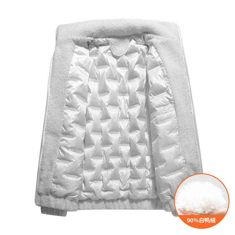 Stand Collar Zipper Winter New Down Jacket Trendy Men's White Duck Down 90 Down Fashion Punk Coat Simple Fleece Lined