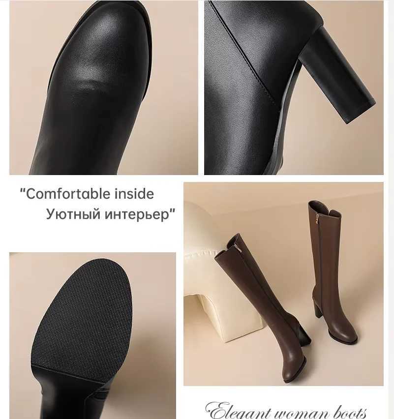 Ods Soft Cow Leather Black Knee High Boots Chunky Mid Heels Zipper Womens Long Boot Big Size Luxury Designer Sexy Shoes 4143 46 W251024