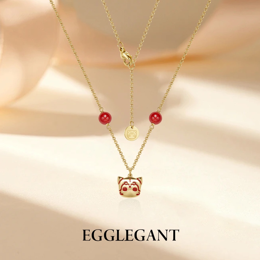 Women's Cat Necklace & Bracelet Set with Red Agate - Exquisite Design, Adjustable Chain, Dainty Jewelry Set for Daily Wear & Gift-EL22-31