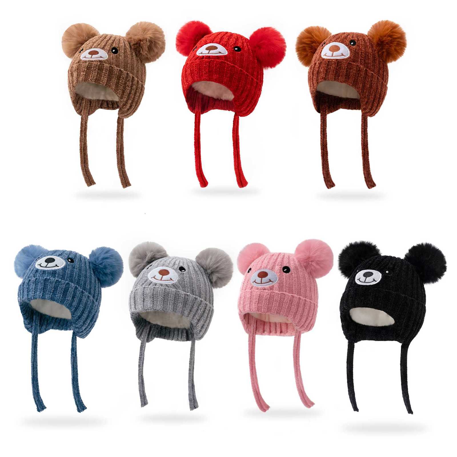 15Y Childrens embroidered Little Bear Autumn and Winter new style cute bear warm earprotecting velvet coldproof hatL251024
