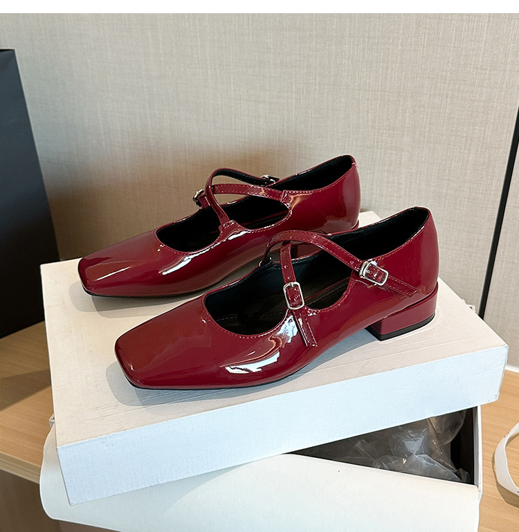 2123-2 Style Toe Cross Strap Square Mary Jane Autumn New French Versatile Low Heel Shoes for Women ddmythur