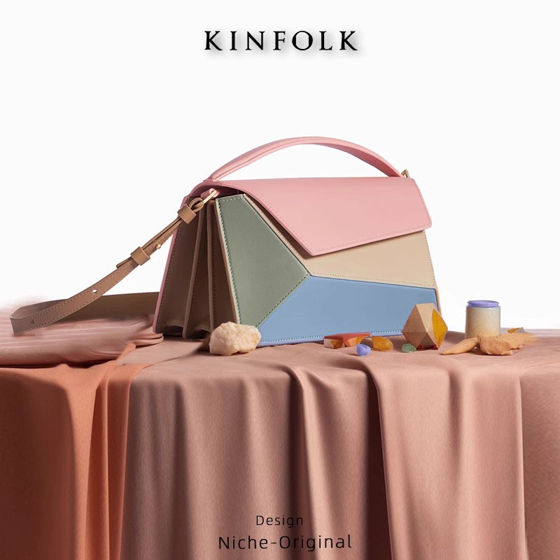 2025 New Turkish Style Geometric Design Color Block Argyle Accordion Bag Small Square Bag High-Quality Single Shoulder Crossbody Bag