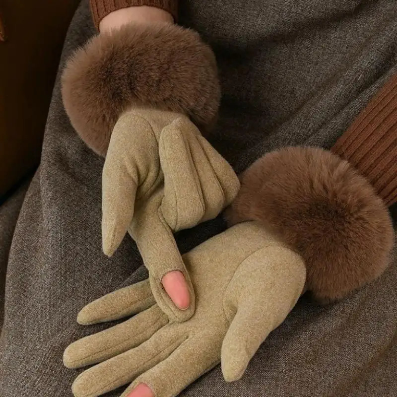 Winter Womens High Quality Plush Thick Soft Warm Gloves with Touchscreen Riding and Driving Anti Cold Student Edition 251023