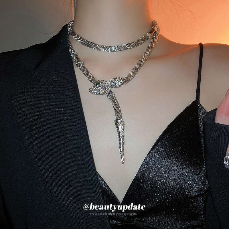 Exaggerated Rhinestone Snake Designer Tassel Niche Creative Design Clavicle Chain Hot Girl Sweet Cool Style Necklace for Women