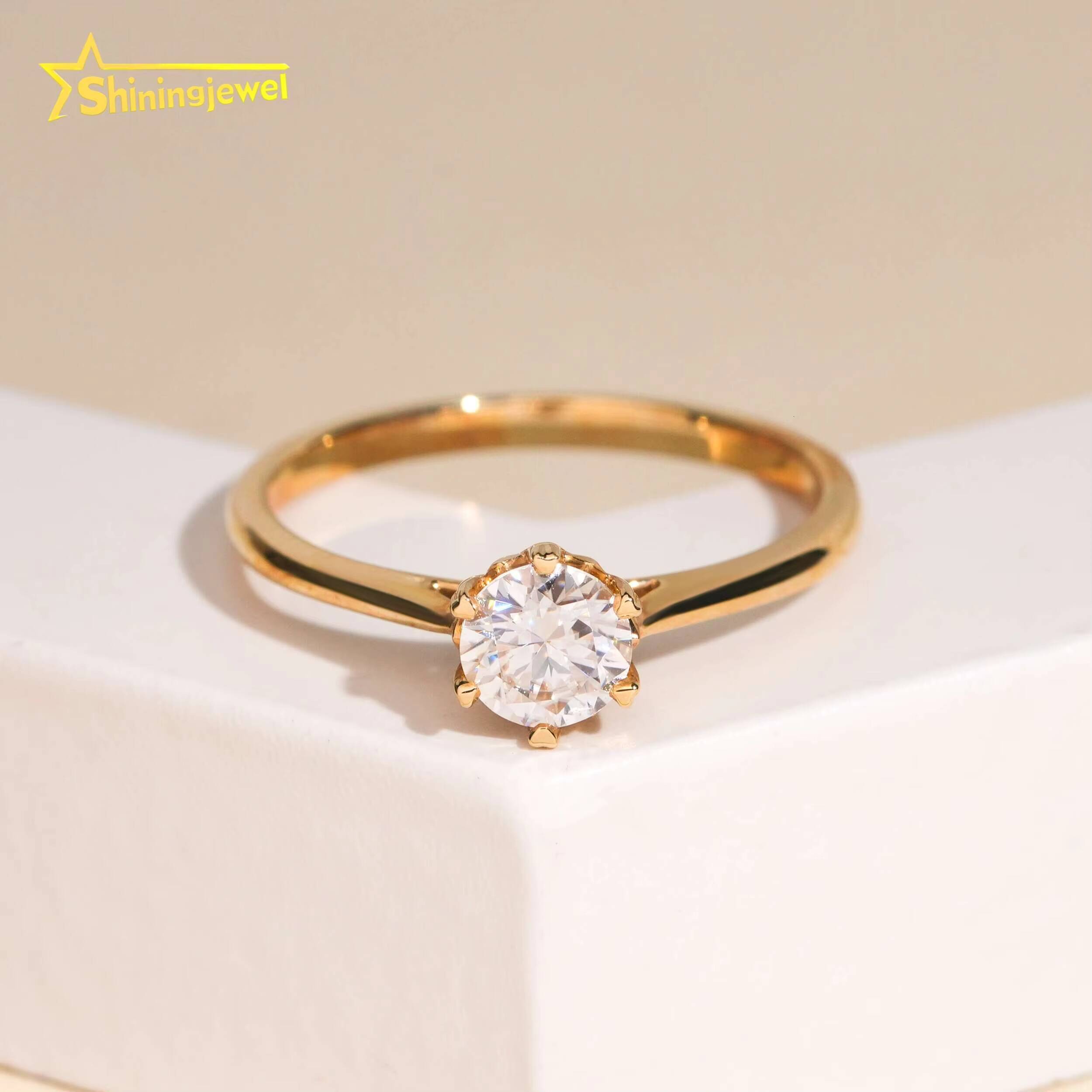 14K Solid Gold Solitaire Ring for Women Round Brilliant Cut Moissanite Diamond Engagement Rings Fashion Moissanite Promise Ring