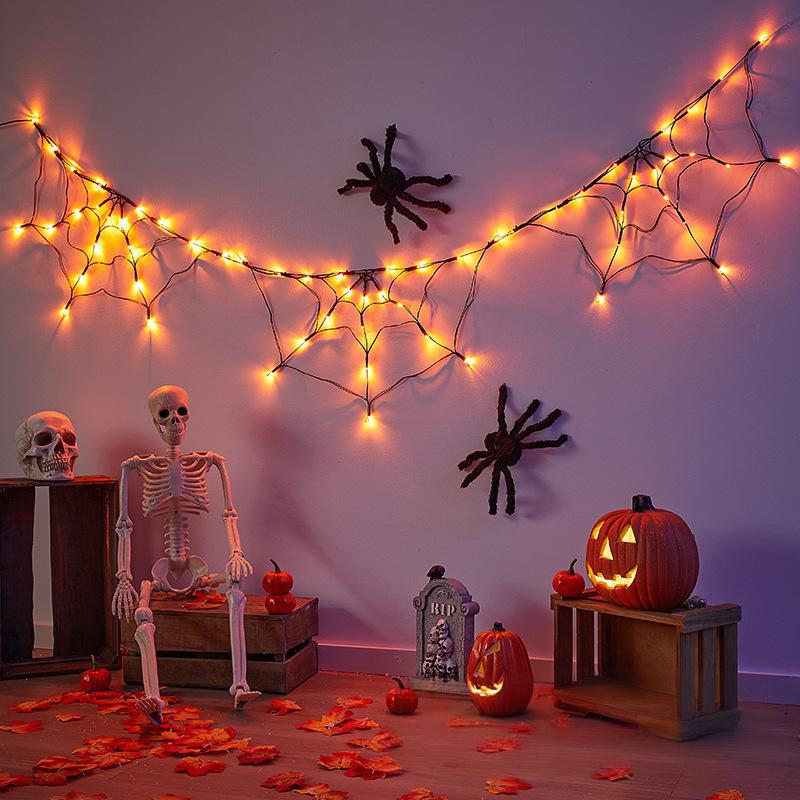 Halloween Spooky Dual Color Spider Web LED Strings - USB/Battery Operated & Remotely Controlled159---HZZW