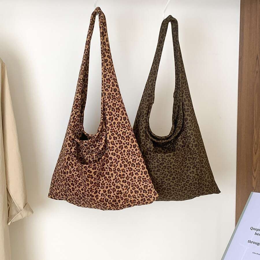New Tote Bag For Women, High-End Feel, Trendy Personality, Large Capacity Commuter Casual Personality Leopard Print Shoulder Bag, Ins Style B5