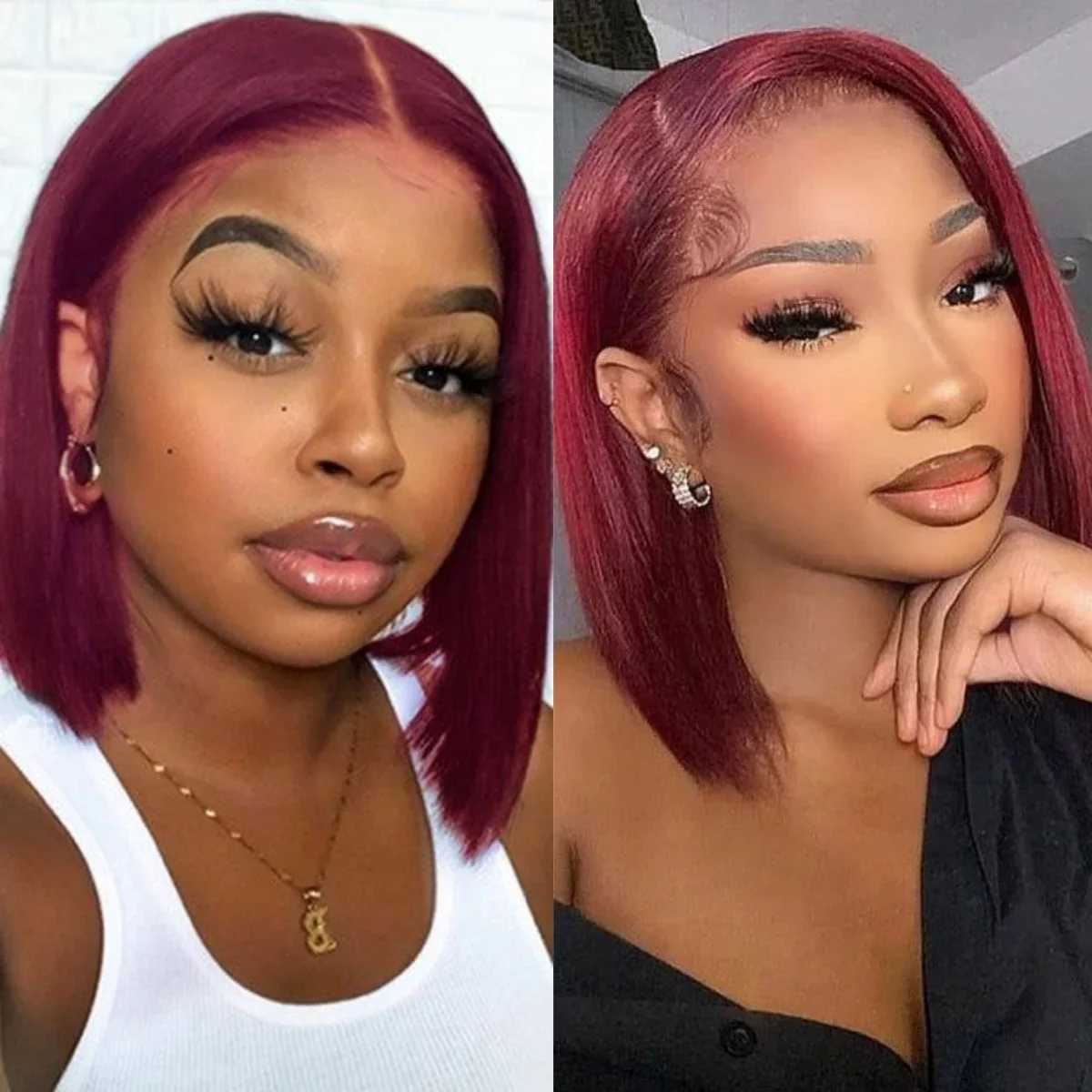 99J Burgundy 13x4 Bob Straight Pre Plucked Human Hair Wigs Short Brazilian Human Hair Wigs Transparent Lace Human Hair Wig W251023