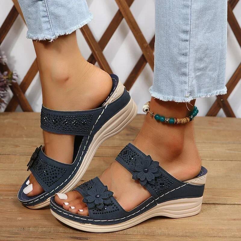 2024 Summer Plus Size Women's Shoes Retro Roman Women Pu Casual Flower Wedge Sandals Platform Slippers ddmypanda