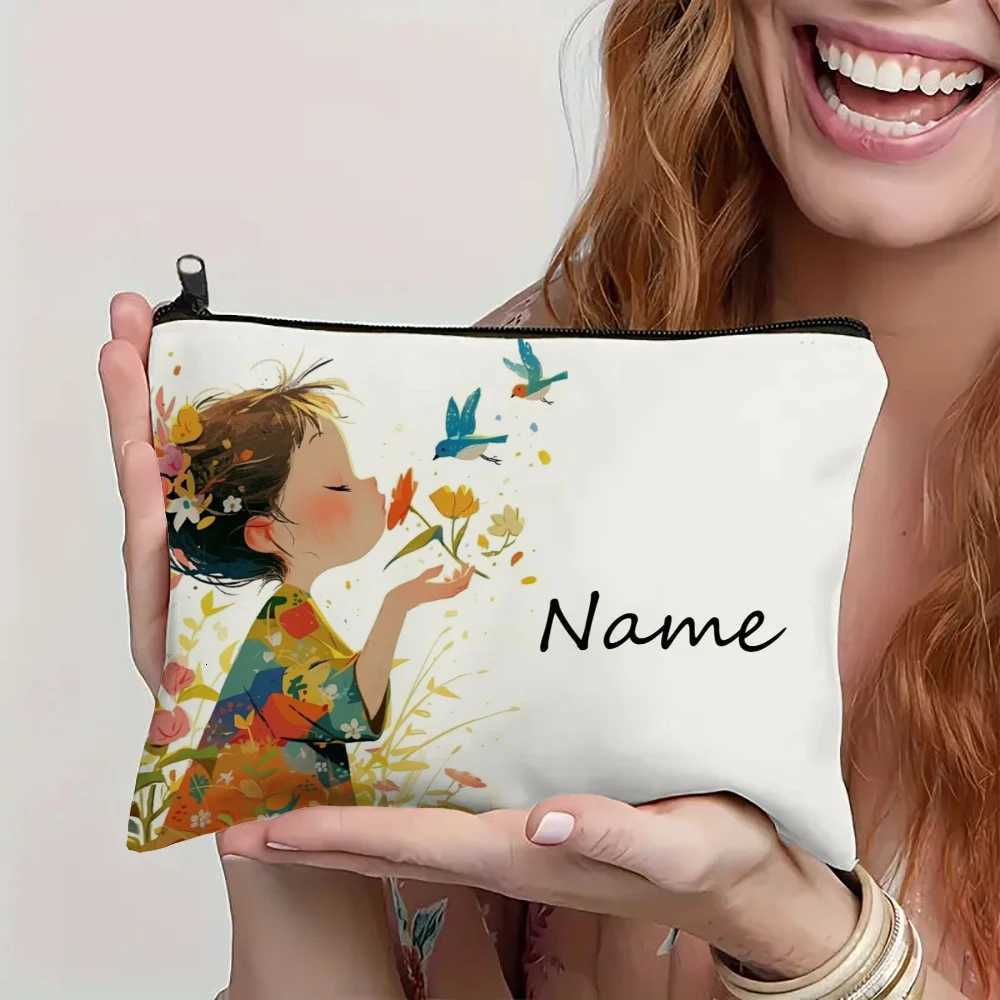 Custom Name Vintage Cute Girl Pattern Makeup Bag Handbag Toiletry Bag Pencil Case Holiday Gift Cosmetic BagT251024
