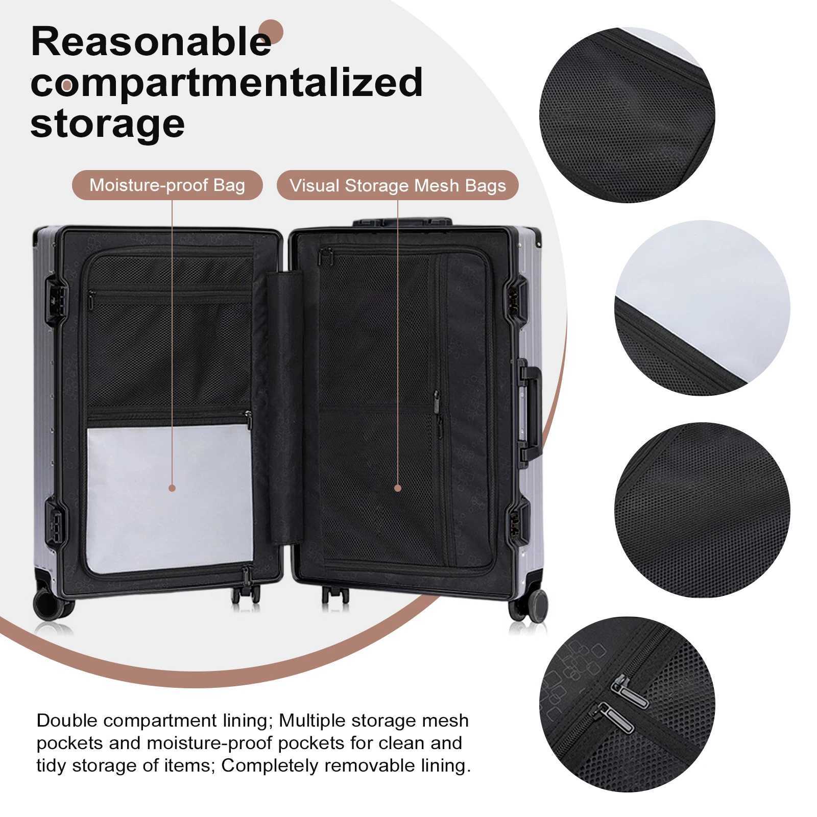AIWEINY All aluminum magnesium alloy trolley case universal wheel TSA men lightweight luggage boardingW251024
