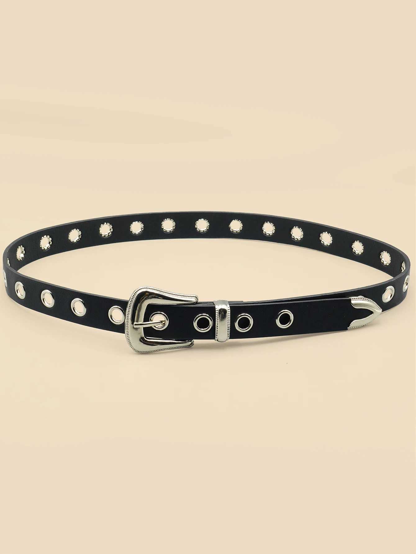 Classic Pu Material Black Belt Retro Hollow Womens Belt Punk Y2K Style Versatile Casual Decoration W251024