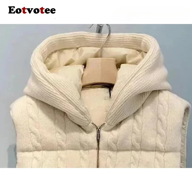 EOTVOTEE Jacket Vest Parkas for Women Hooded Sleeveless Chic Casual Zipper Coat Autumn Winter Fashion Solid Female Thermal Vests 251021