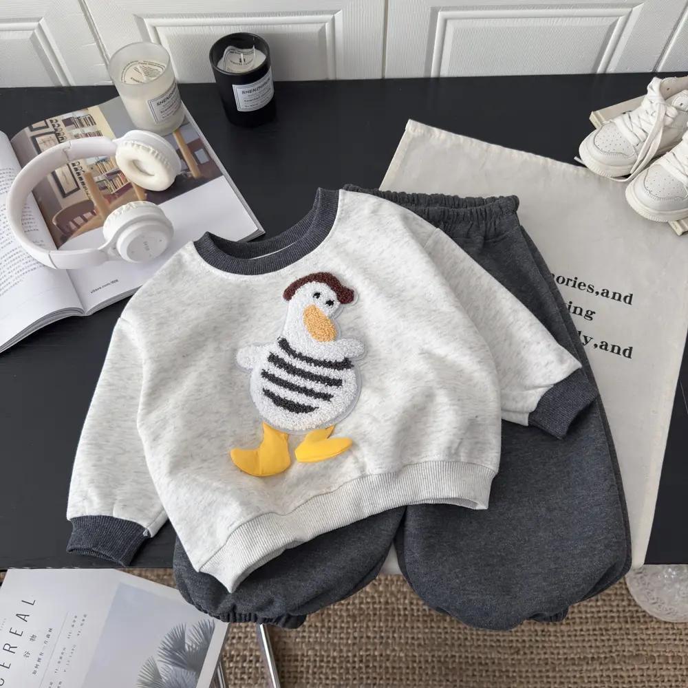 2025 Free Shipping Kids Duck Plush Set 2-Piece, Cute Animal Print Long Sleeve Top and Pants, Cotton Spring Autumn Outfit
