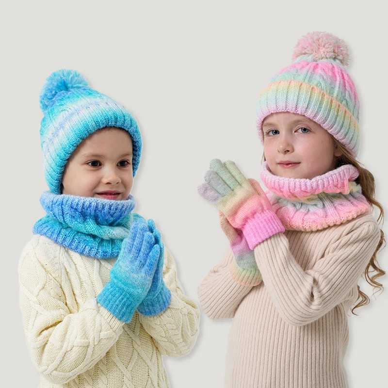 3Pcs Children Winter Hat Scarf Gloves Set Fleece Lining Warm Kids Knitted Hat Suit for Girls Boys Child Cap Kids Beanie 38YL251024