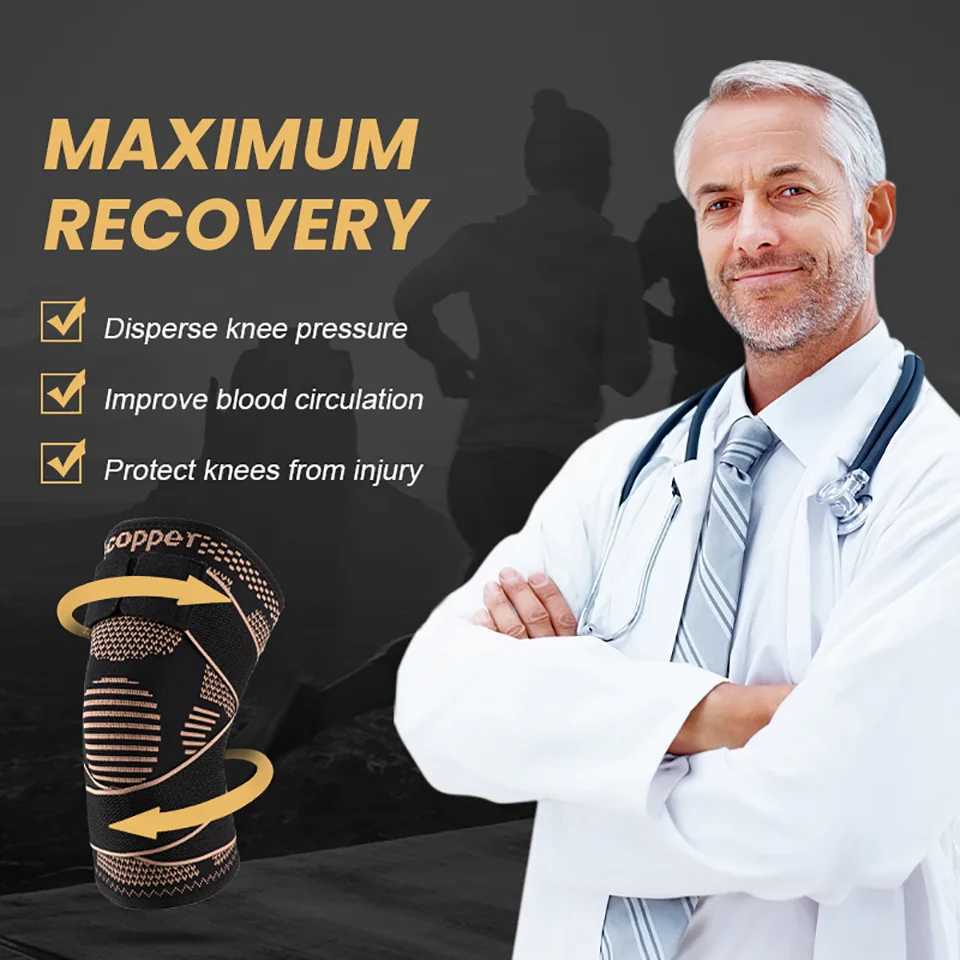 1Pcs Sports Copper Ion Strap Knee Pads Nonslip Knitted Nylon Knee Pads Fitness Jump Rope Basketball Running Gear Men WomenW251024