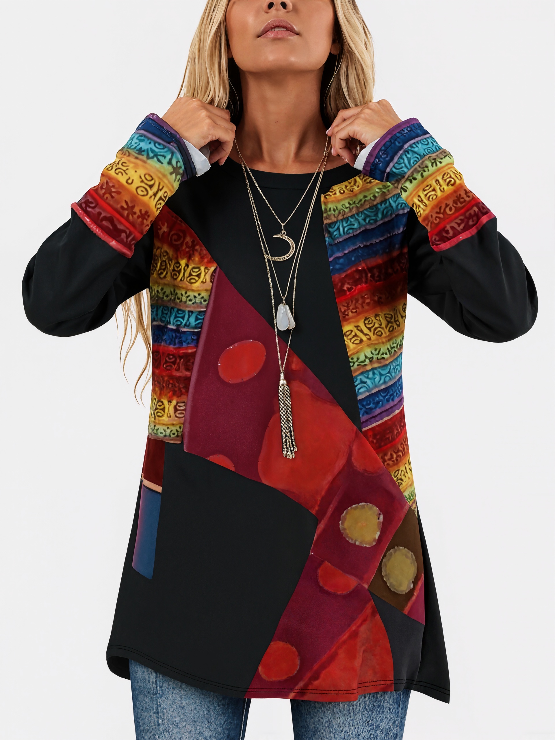 Vintage Style Loose Women's Long Sleeve T-Shirt, Milk Silk Casual Thin Top for Autumn Winter, S-XXL Black--CF40633