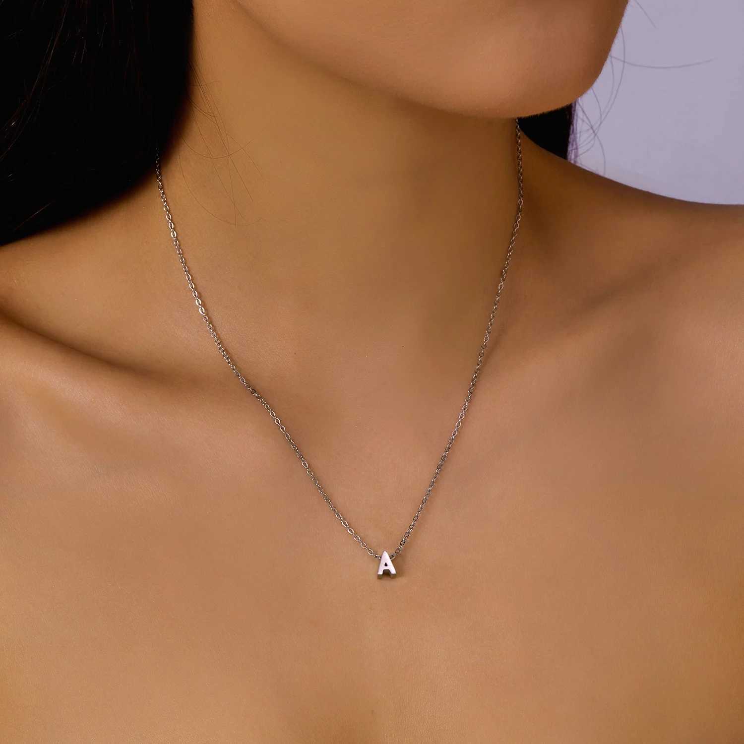 Silver Color Tiny AZ Initial Letter Necklace for Women Stainl Steel 26 Alphabet Name Pendant Necklaces Jewelry Birtay GiftXJ251024