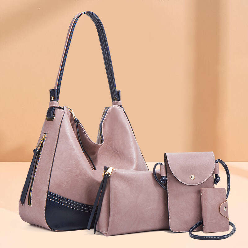 Minimalist Color Block Handbag For Women Fashion Trend Large Capacity Four Piece Set New Single Shoulder Crossbody Soft Mother Daughter Bag High Quali