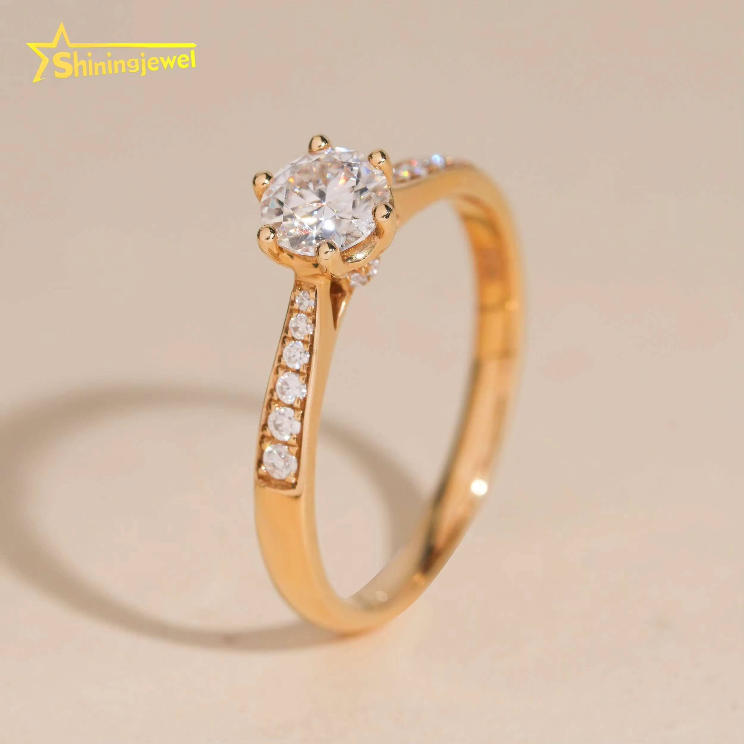 Classic 6 Prongs14K Solid Gold D VVS Moissanite Ring Fine Jewelry Custom Moissanite Ladies Ring for Engagement Wedding