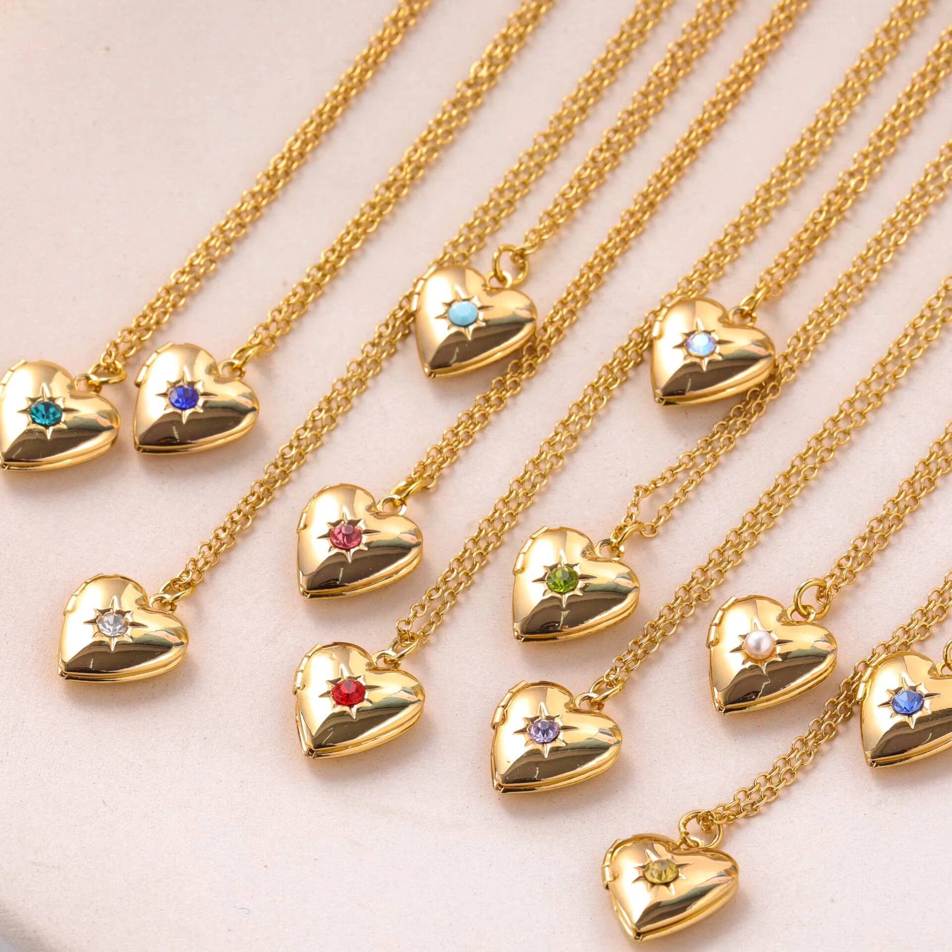 14K Real Gold Necklace with 12 Constellations Pendant Love Open Close Photo Album Heart Trendy Chains Style Mothers Day Gift