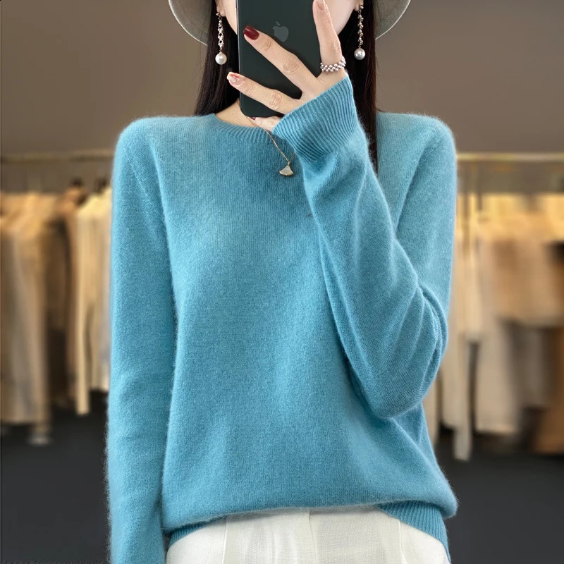 Fashion 100 Merino Wool Sweater Cashmere Pullover ONeck Long Sleeve Women Knitwear Autumn Winter Clothing Y2K Tops O Ling 251023