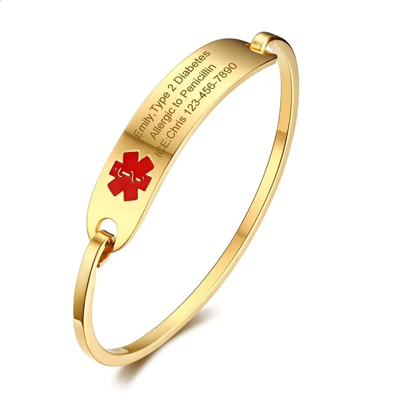 Personalized Engrave ID Bracelets Custom Alert Bracelets Stainless Steel Emergency Alert ID Bangle 251014