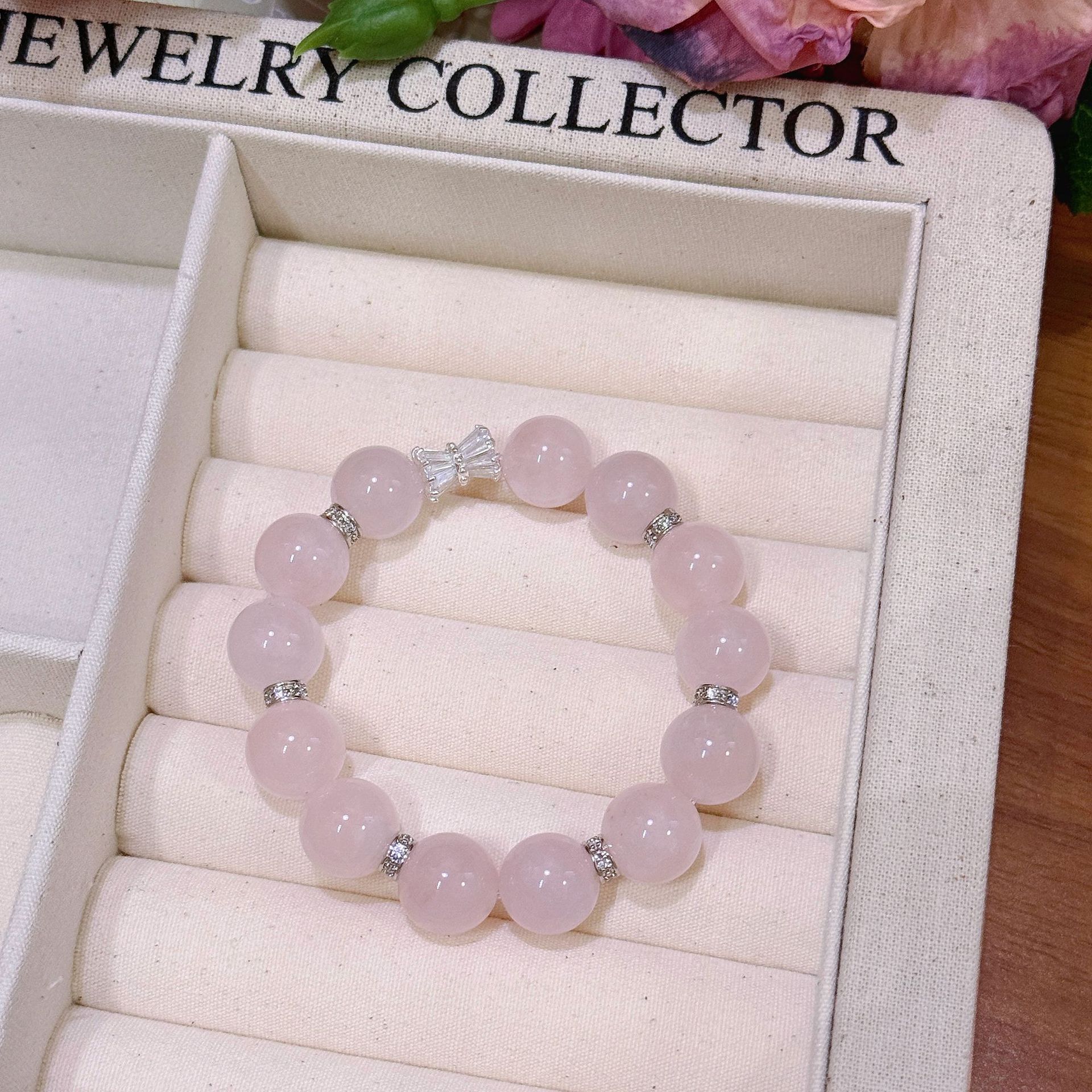 Luxury Crystal Wristband with Genuine Manganese Stone Chic Minimalist Jewelry Accessory
