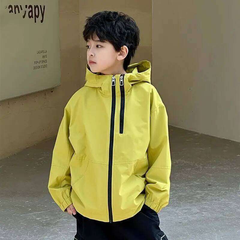 Boys' With Hood Spring Outdoor Sporty Jacket For Big Kids Fashionable New Style Kids' Windbreaker Coat