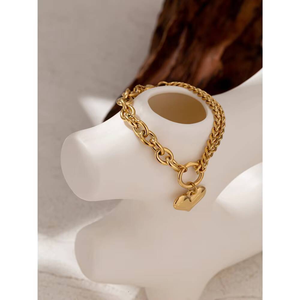 High Quality Retro Love Gold Bracelet Female Internet Celebrity Same Style Hip Hop Niche Simple NonFading Bracelet