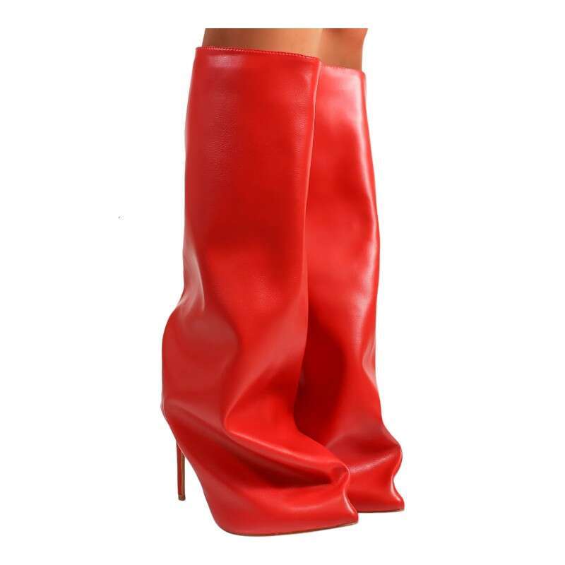 Fold Over For Women Shark Pointed Toe Stiletto Heel Knee High Slouchy Boots