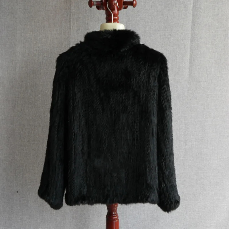 Women Winter Real Rabbit Fur Knitted Coat Female Casual Long Sleeve Genuine Jacket Warm Thick Outwear Femme 251018