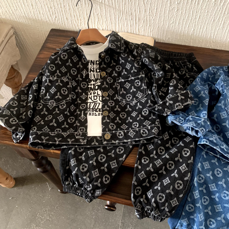 Free Shipping 2025 kids clothing designers Boys Denim Set 2-Piece, Jacket with Straight Leg Pants, Spring Autumn Casual Outfit for Kids