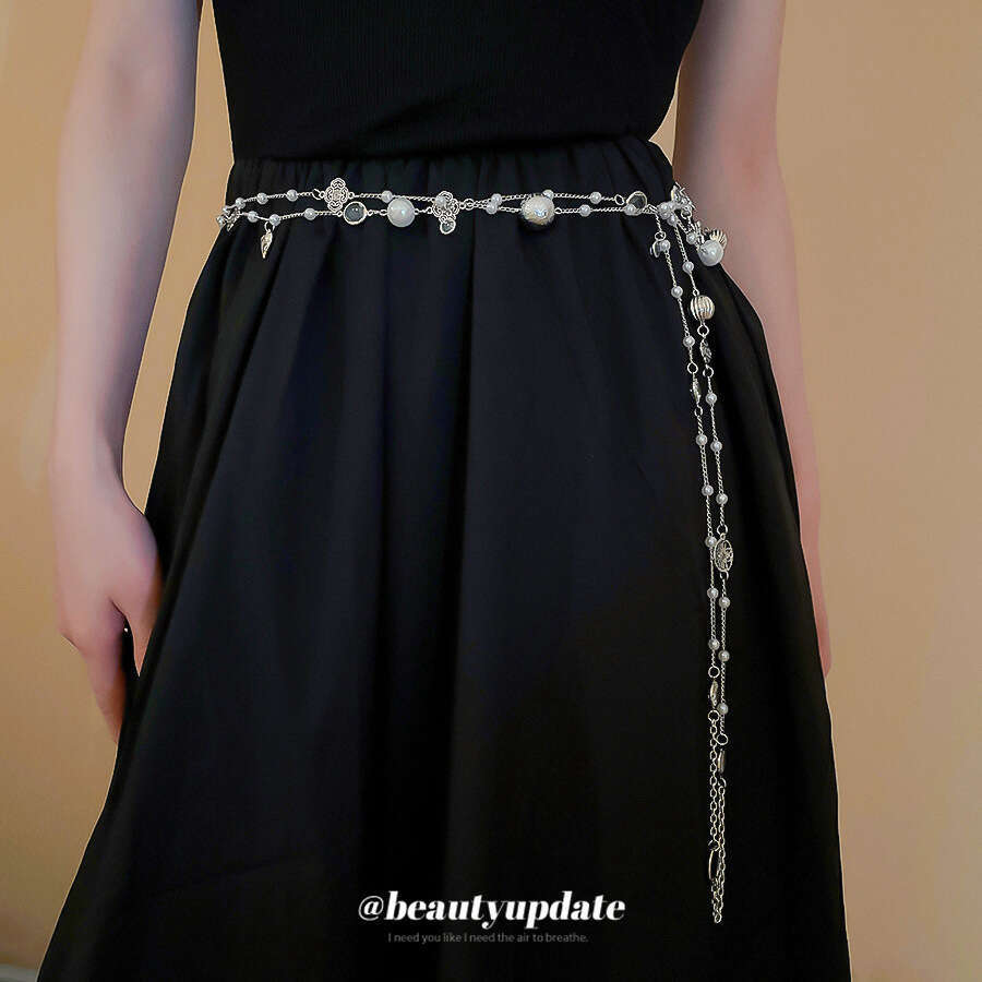 Inlaid Crystal Pearl Heart Flower Tassel Necklace Chain Fashion Designer Belt Light High-end Waist for Women