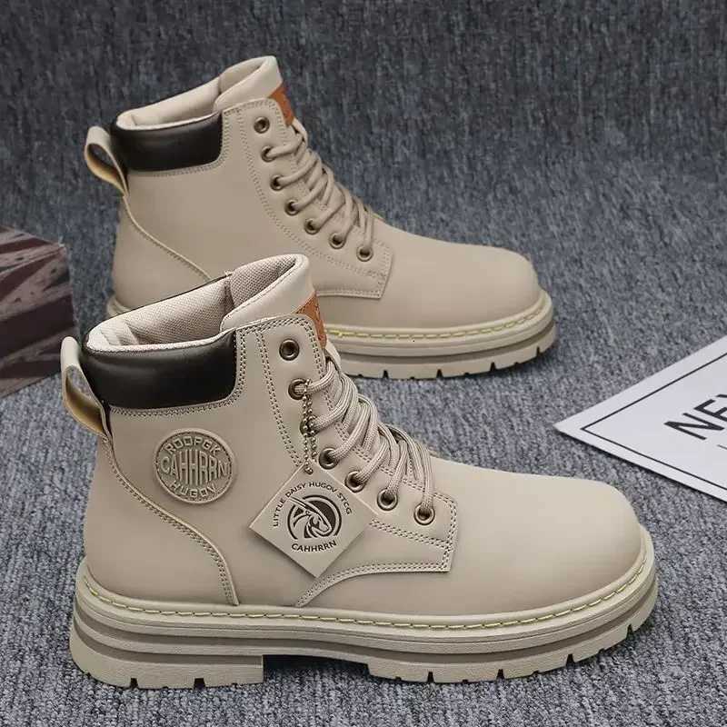 Mens Boots Autumn 2025 High Top Workwear Boots British Style Korean Version Thick Soled Lace Up Anti Slip Warm Waterproof Boots W251024