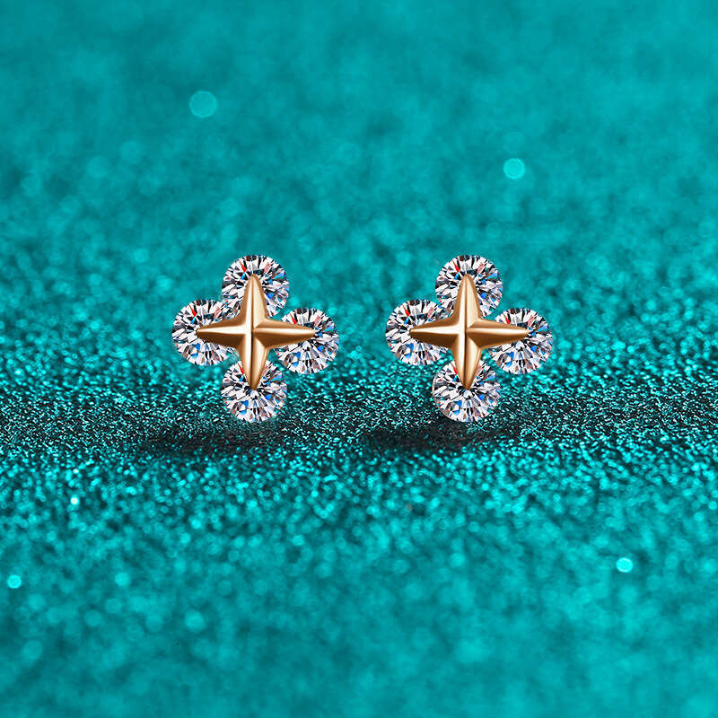 DHCollections-- Xindeyi S Pure Sier Moissanite Champagne Gold Earrings for Women Star Movable Simple High-end Style