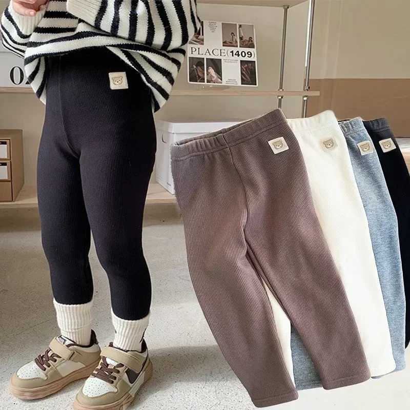 Korean Autumn Winter Childrens Fleecelined Onepiece Pants Warm Baby Cartoon Elastic Ankle Length Trousers for Boys GirlsT251024