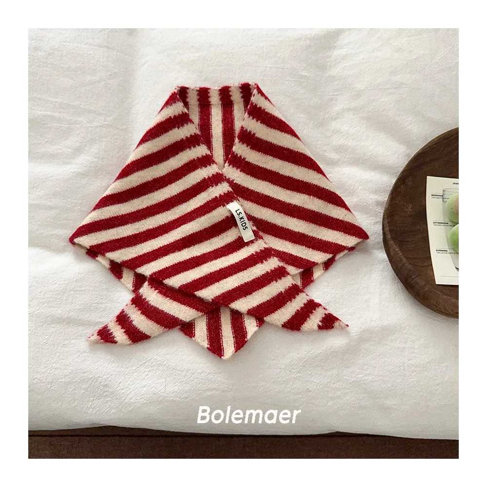 NewBaby Kids Autumn Winter Black Apricot Striped Wool Knitted Scarf Small Scarf Versatile Warm Korean Triangle Warm Soft Scarf Y251024