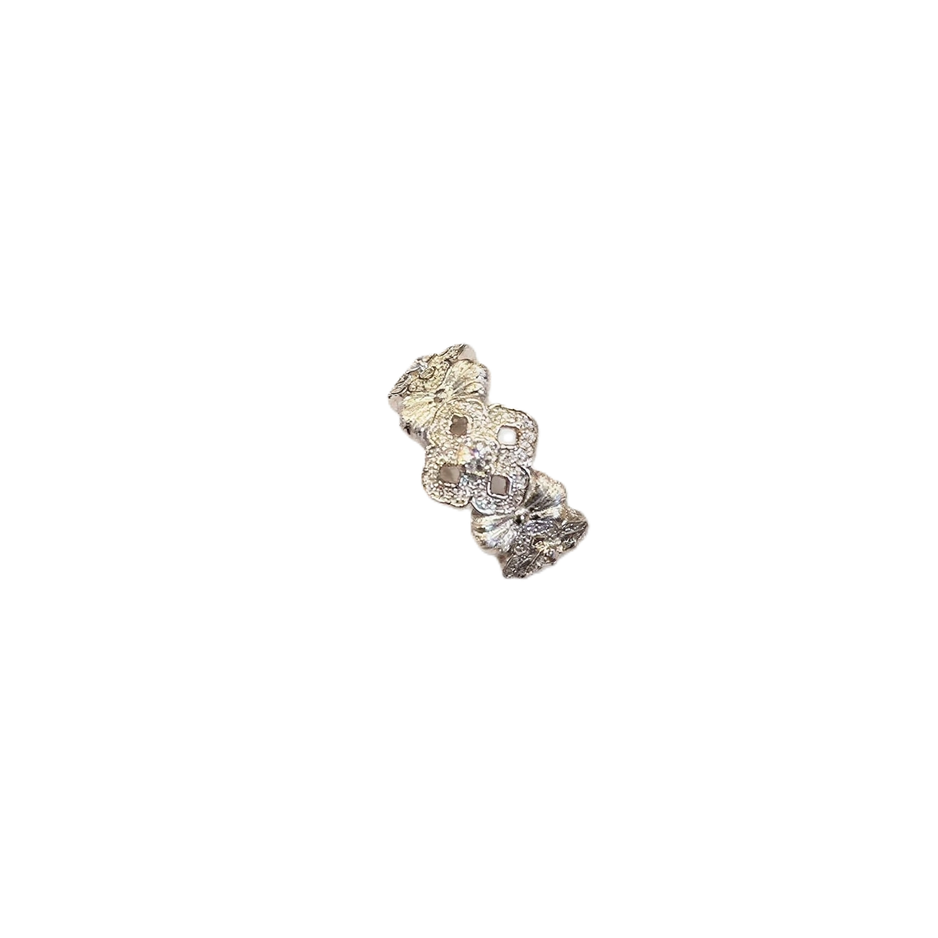 TaiYang New Silver Plated Copper Openwork Ring, Micro-Pave Cubic Zirconia Floral Carving Adjustable Vintage Jewelry