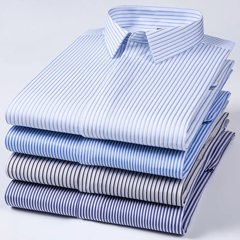 Quality AntiWrinkle Men Shirt Long Sleeves Dress Shirts For Men Slim Fit Camisa Social Business Blouse Stripe Shirt 6XL 7XL 251021