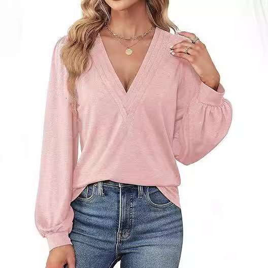 2025 Spring/Summer New Women's Shirt V-neck Casual Long Sleeve Top