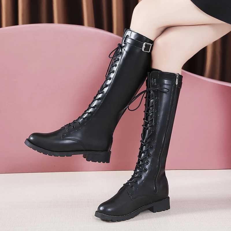 Winter new round head thick soled cross strap fashion high boots comfortable nonslip increase personality trend fashion boots W251024