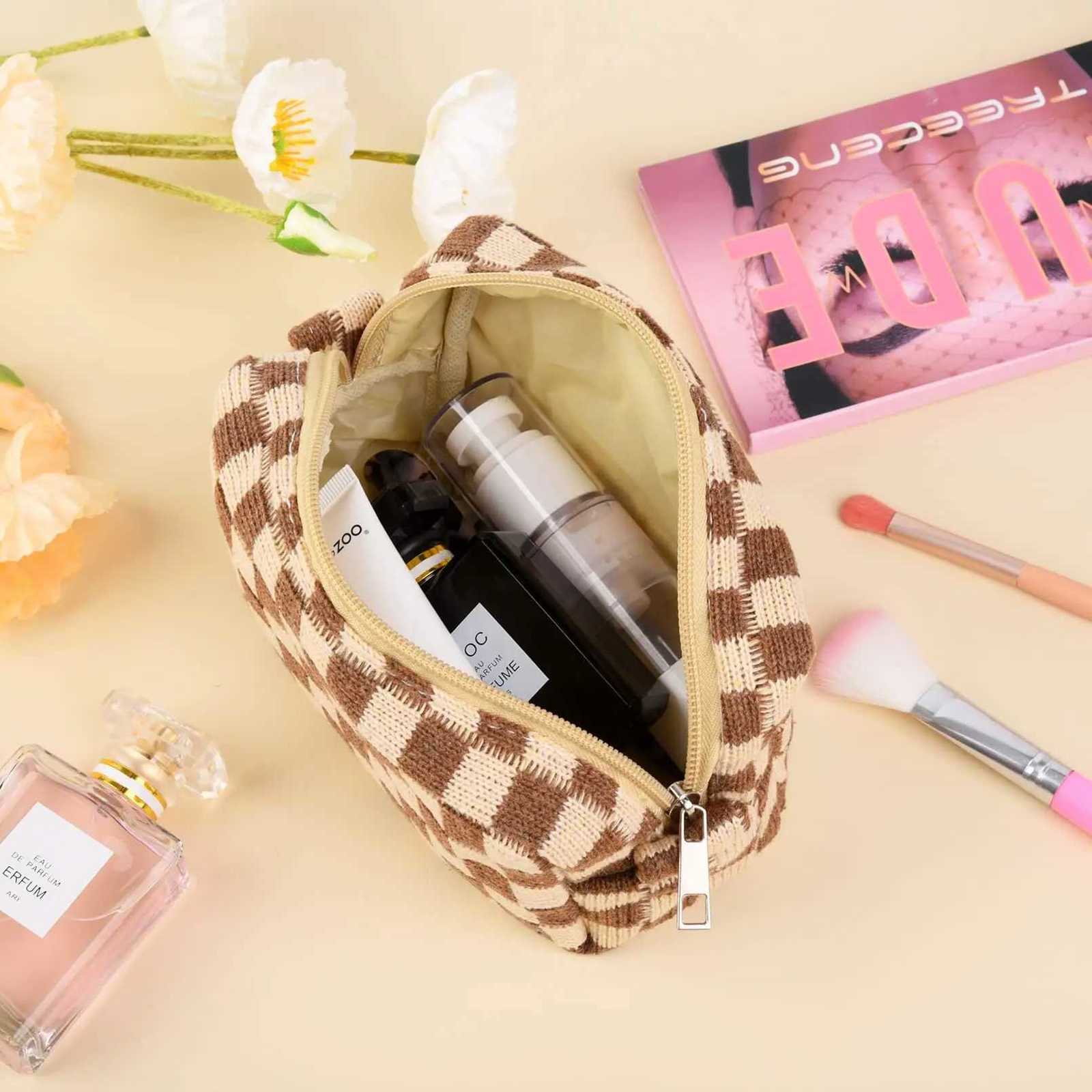 Large Checkerboard Makeup Bag Women Girls Portable Travel Essential Pouch Purse Toiletry Bag Organizer Storage Pencil CaseT251024